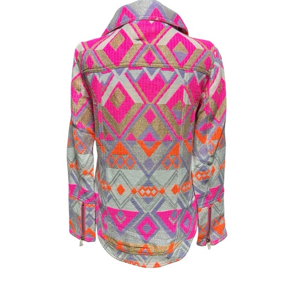 Chaser Mahlia Textured Moto Jacket Aztec Print, Metallic and Neon accents - Picture 5 of 11